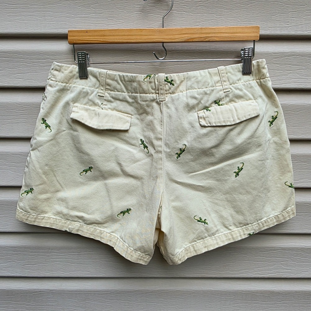 Vtg J Crew Gecko Lizard Embroidered Shorts Womens 33 Waist Cream Hong Kong